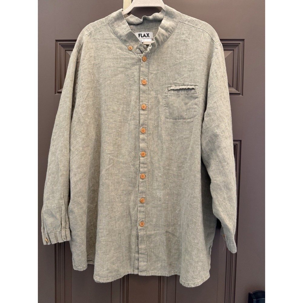 Flax Oversized 100% Linen Tunic Sage Green 1G 1X Button Down Shirt Ladies Womens